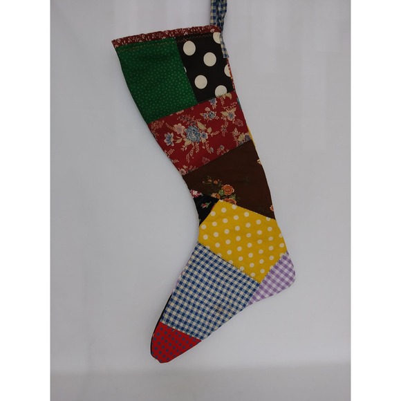Vintage Handmade Patchwork Christmas Stocking Big Holiday Country Decoration (cb - Picture 7 of 8